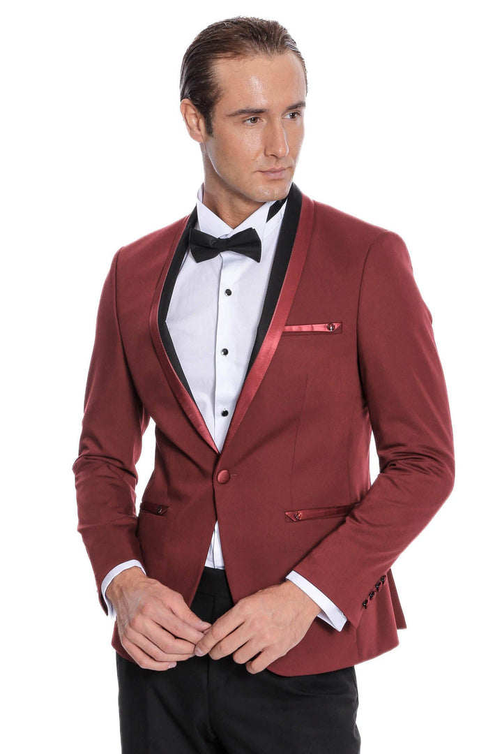 WSS Shawl Lapel Burgundy Tuxedo Suit  - Emmen