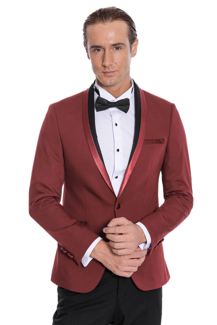 WSS Shawl Lapel Burgundy Tuxedo Suit  - Emmen