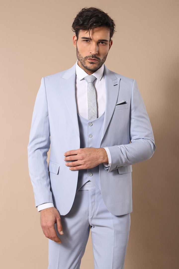 WSS Mono Lapel Patterned Light Blue Tuxedo Suit- - Genk