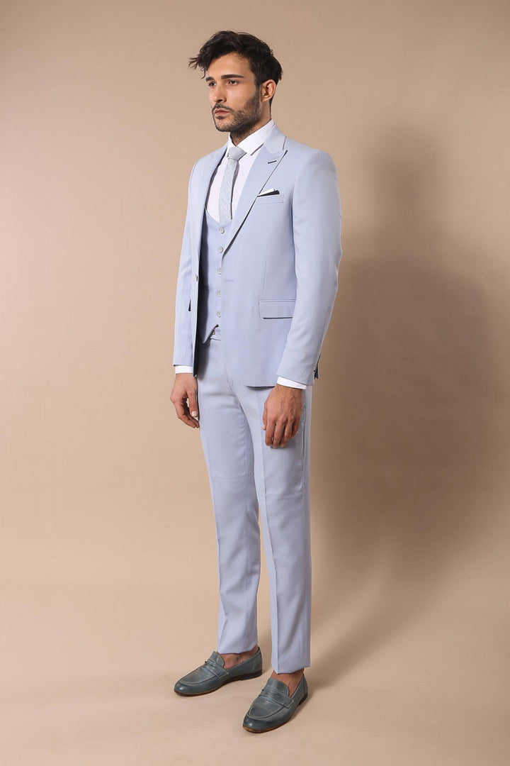 WSS Mono Lapel Patterned Light Blue Tuxedo Suit- - Genk