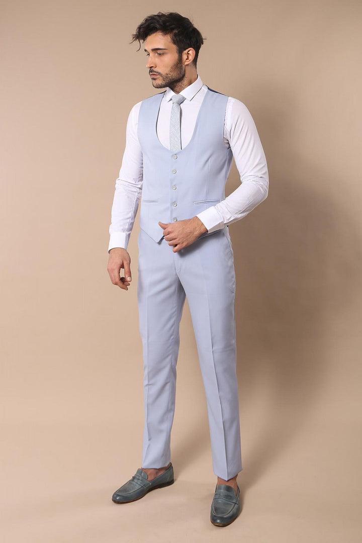 WSS Mono Lapel Patterned Light Blue Tuxedo Suit- - Genk