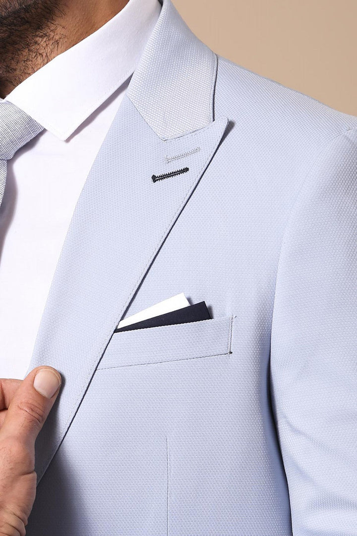 WSS Mono Lapel Patterned Light Blue Tuxedo Suit- - Genk