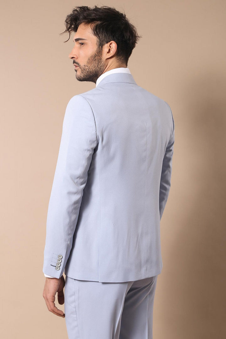 WSS Mono Lapel Patterned Light Blue Tuxedo Suit- - Genk
