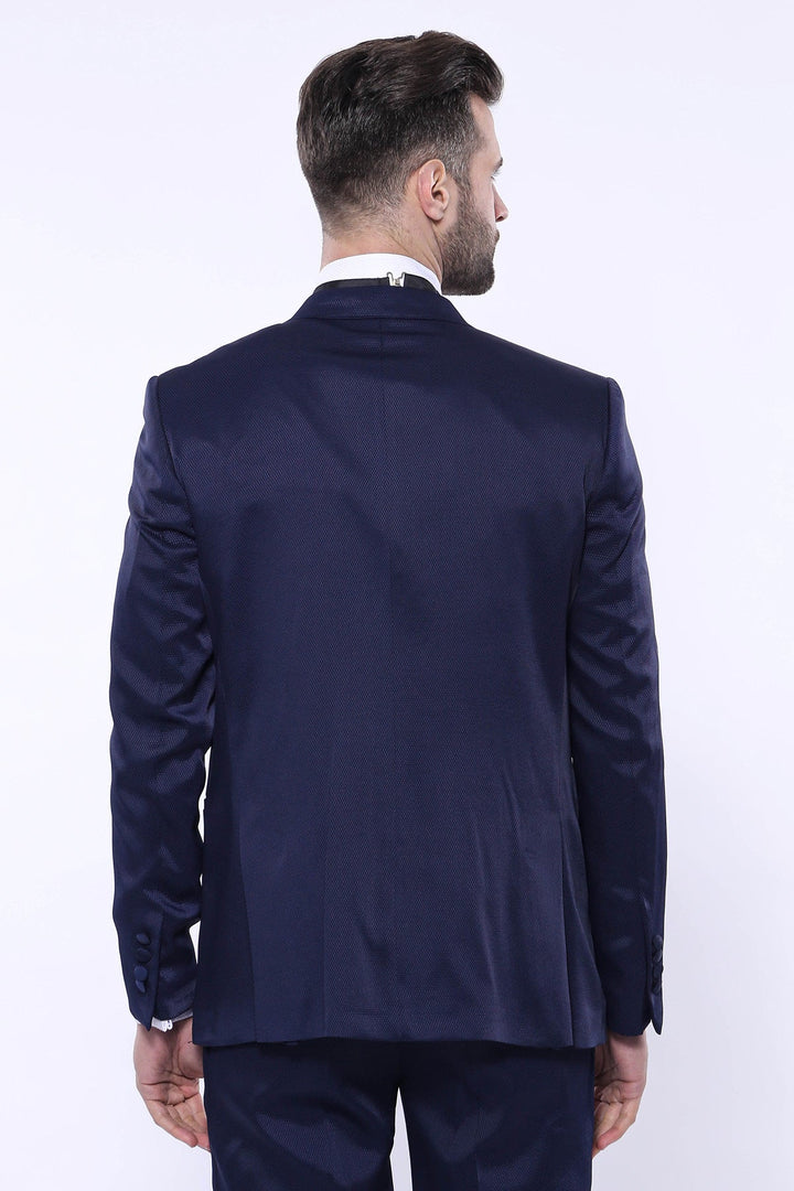 WSS Patterned Velvet Lapel Navy Tuxedo  - DeKalb
