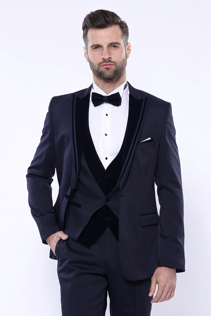 WSS Velvet Collar Patterned Dark Blue Tuxedo  - Craiova