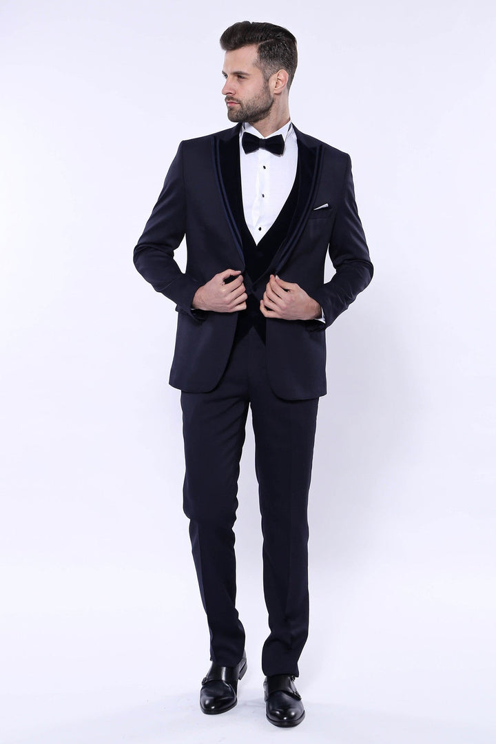 WSS Velvet Collar Patterned Dark Blue Tuxedo  - Craiova