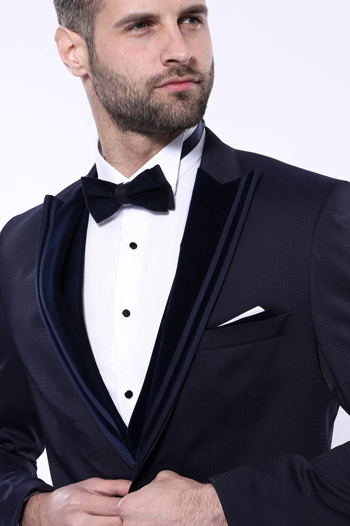 WSS Velvet Collar Patterned Dark Blue Tuxedo  - Craiova
