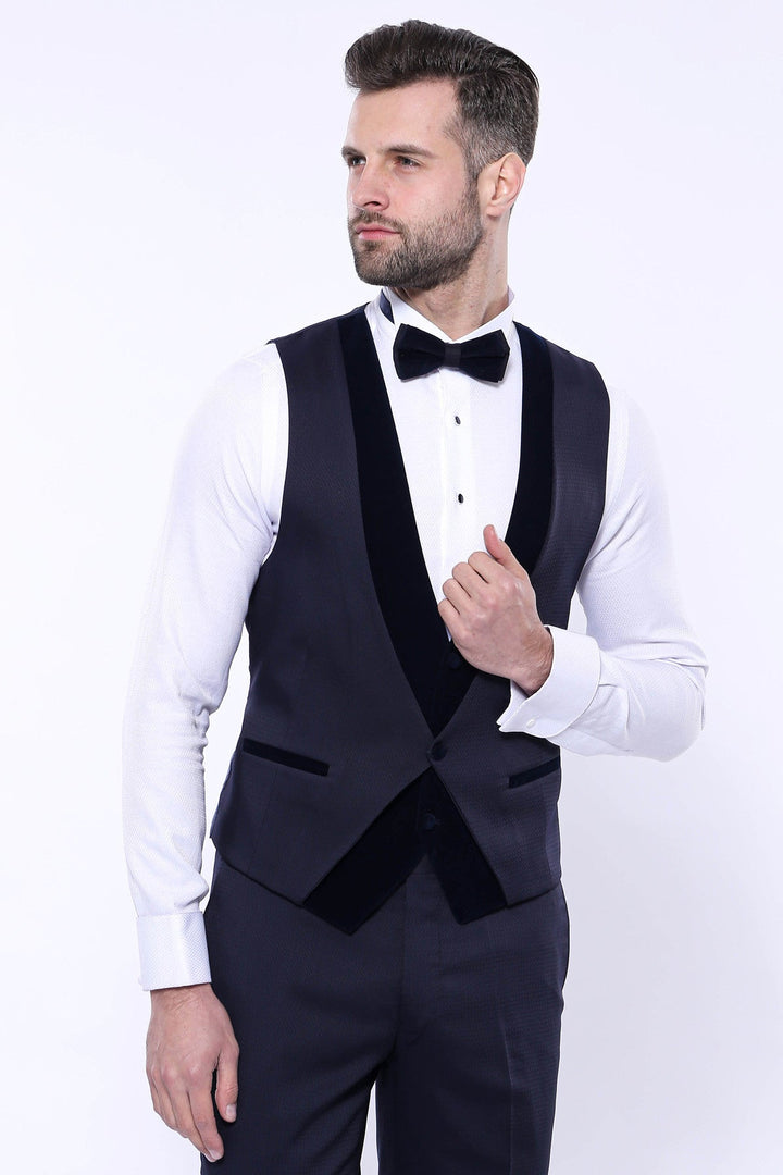 WSS Velvet Collar Patterned Dark Blue Tuxedo  - Craiova