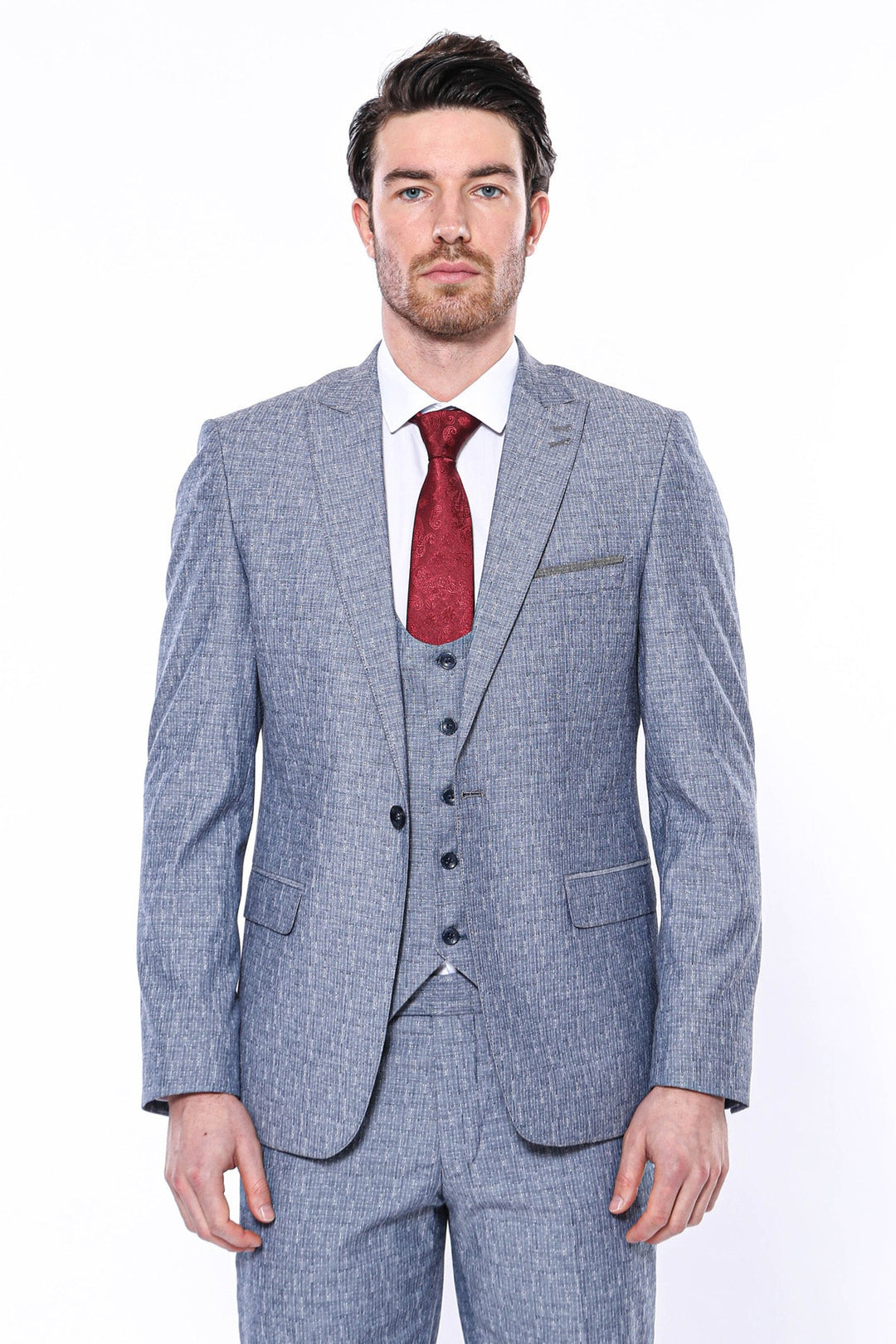 WSS Linen Touch Blue Men's 3 Piece Suit  - Detmold