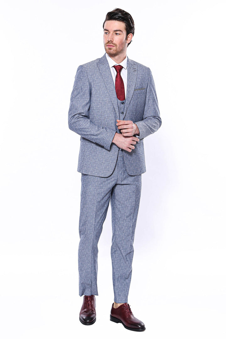 WSS Linen Touch Blue Men's 3 Piece Suit  - Detmold