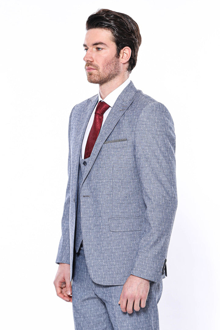 WSS Linen Touch Blue Men's 3 Piece Suit  - Detmold