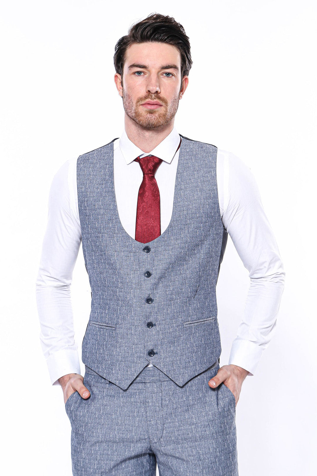 WSS Linen Touch Blue Men's 3 Piece Suit  - Detmold