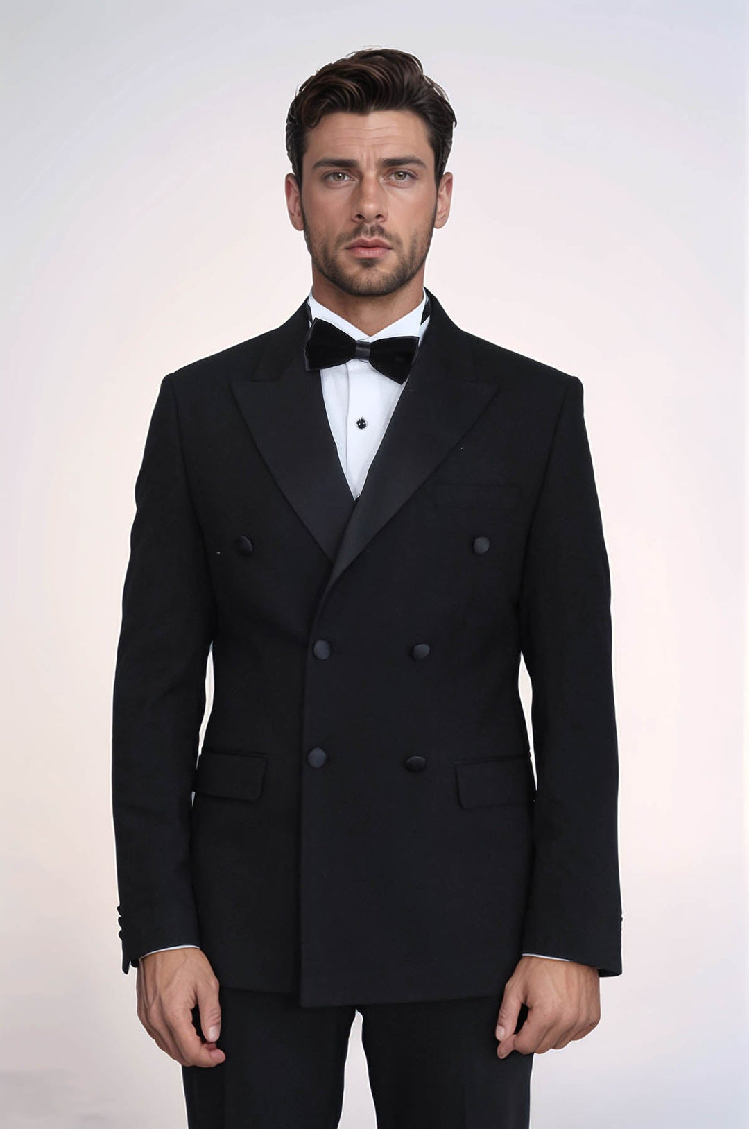 WSS Slim Fit Double-Breasted Black Tuxedo Suit with Satin Lapel –  - Macuspana