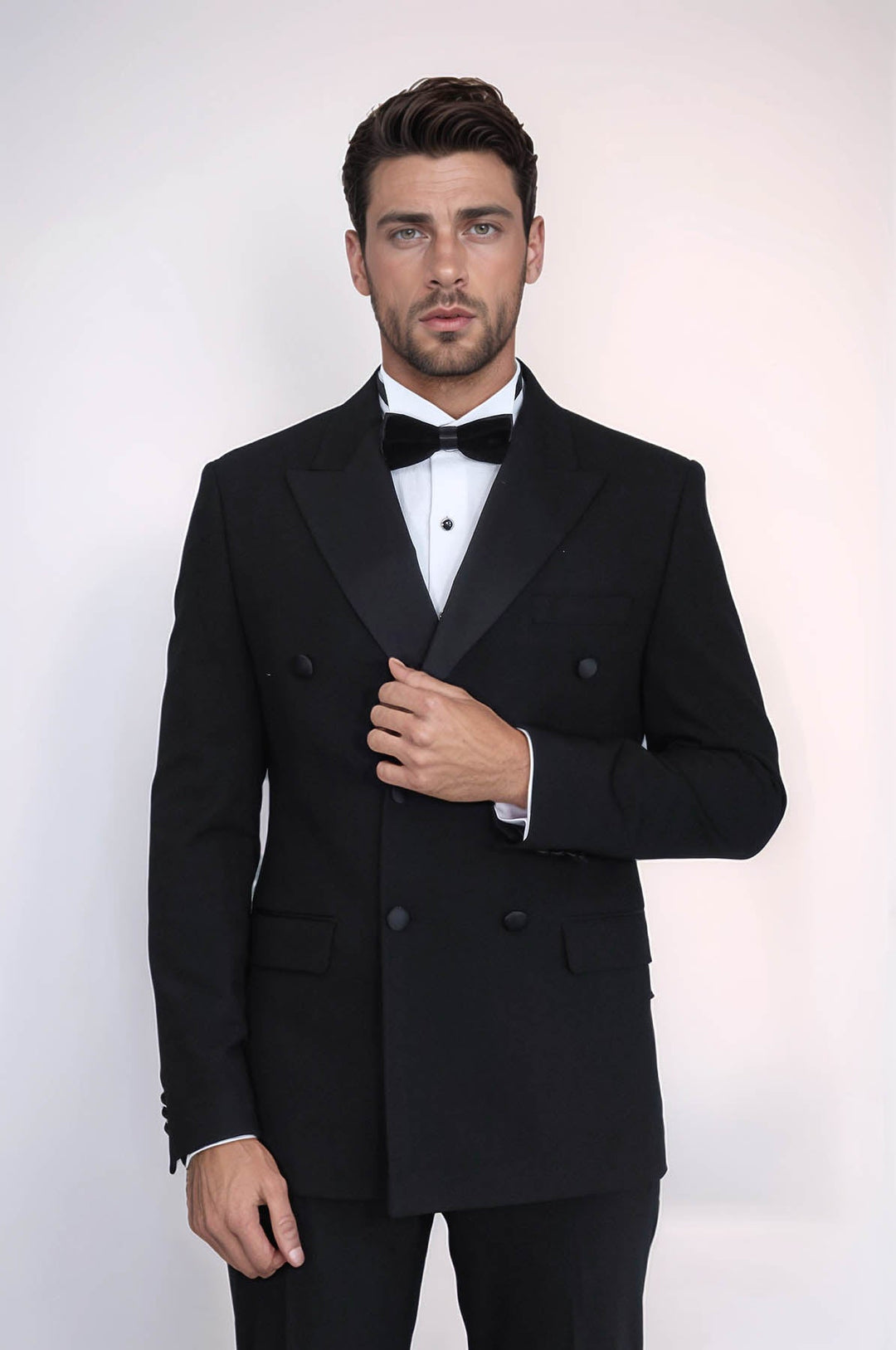 WSS Slim Fit Double-Breasted Black Tuxedo Suit with Satin Lapel –  - Macuspana