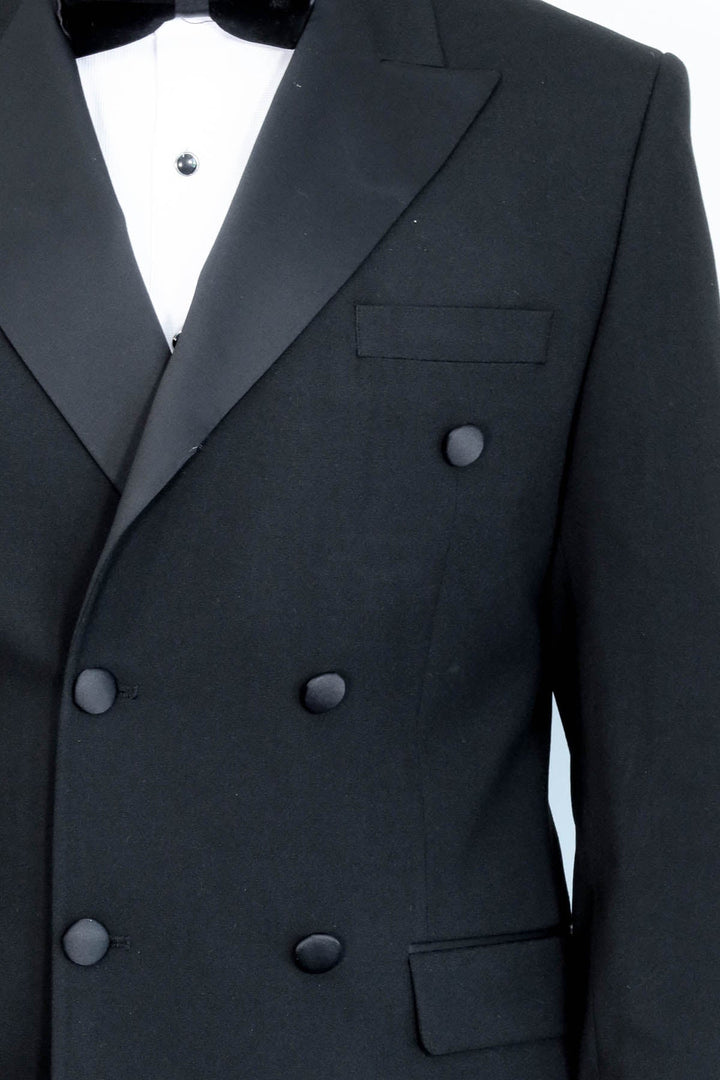 WSS Slim Fit Double-Breasted Black Tuxedo Suit with Satin Lapel –  - Macuspana