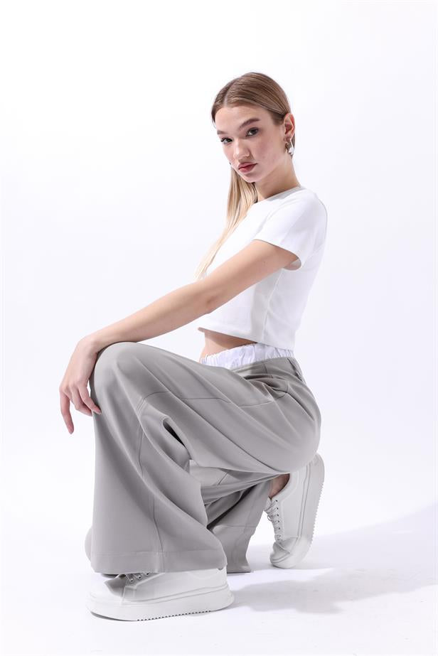 RYN Wholesale Double Waist Banded Palazzo Pants Gray - San Germán