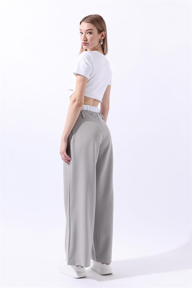 RYN Wholesale Double Waist Banded Palazzo Pants Gray - San Germán