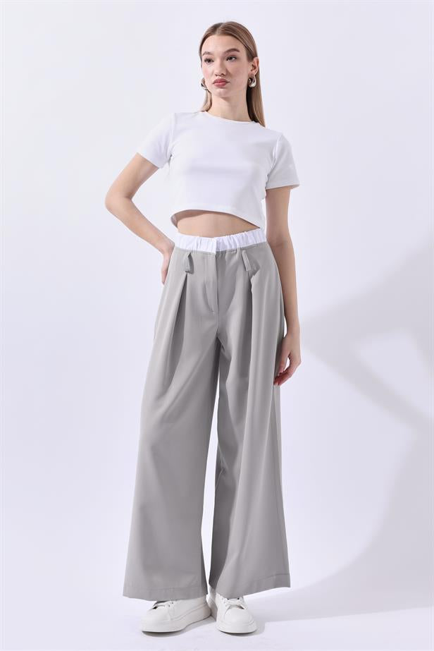 RYN Wholesale Double Waist Banded Palazzo Pants Gray - San Germán