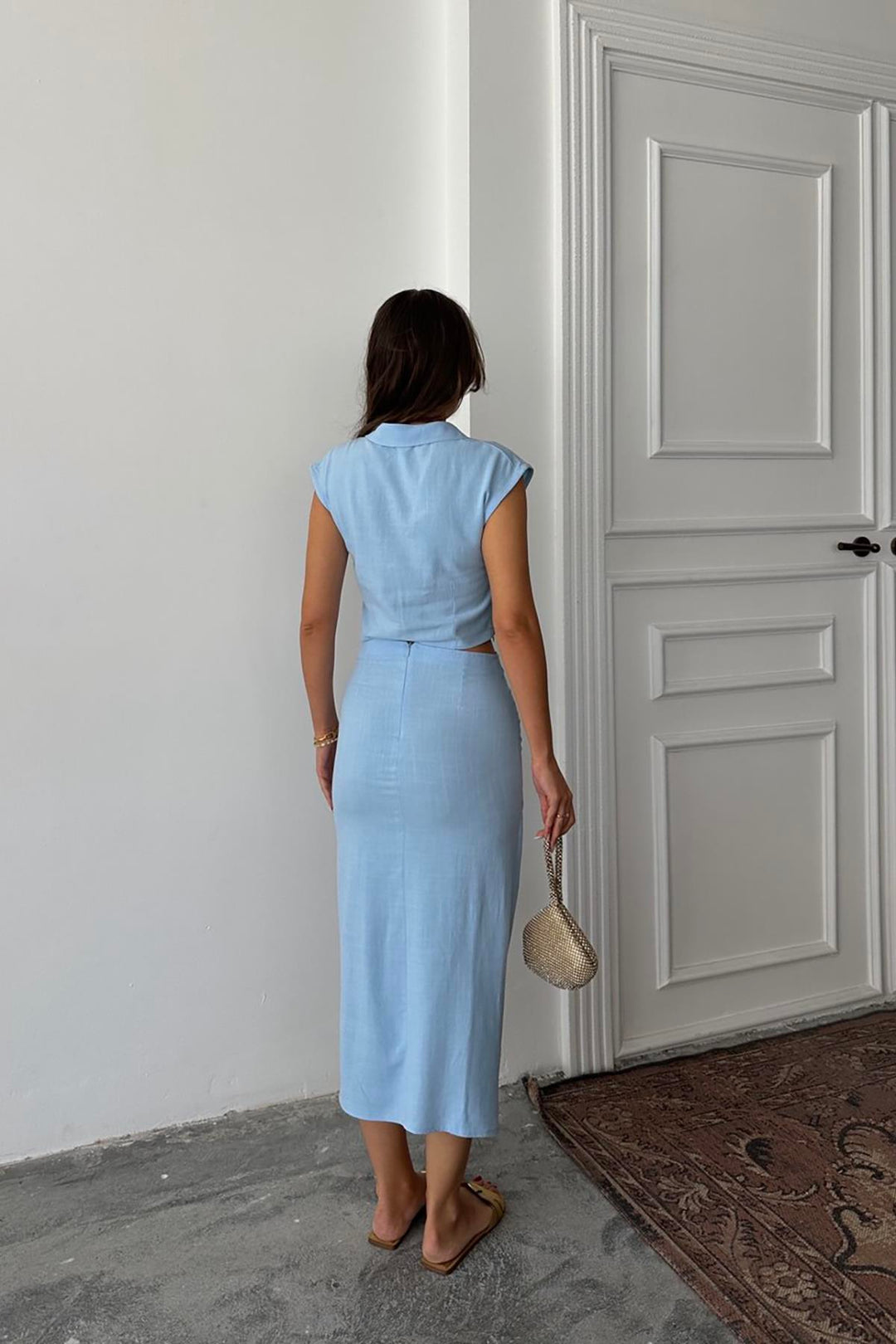 ELS Toptan Bebe Mavi Keten Gömlek Ve Etek Takım - Stralsund