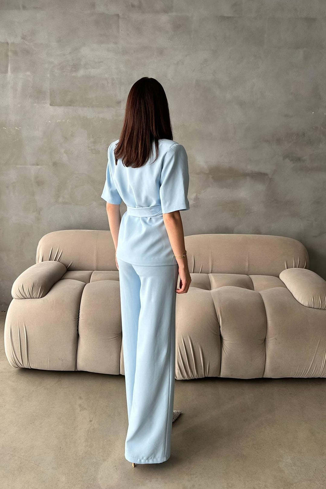 ELS Wholesale Baby Blue Short Sleeve Jacket Pants Suit - Commack