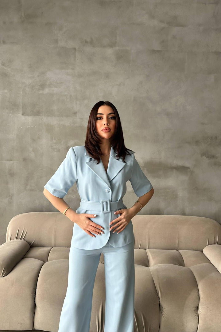 ELS Wholesale Baby Blue Short Sleeve Jacket Pants Suit - Commack