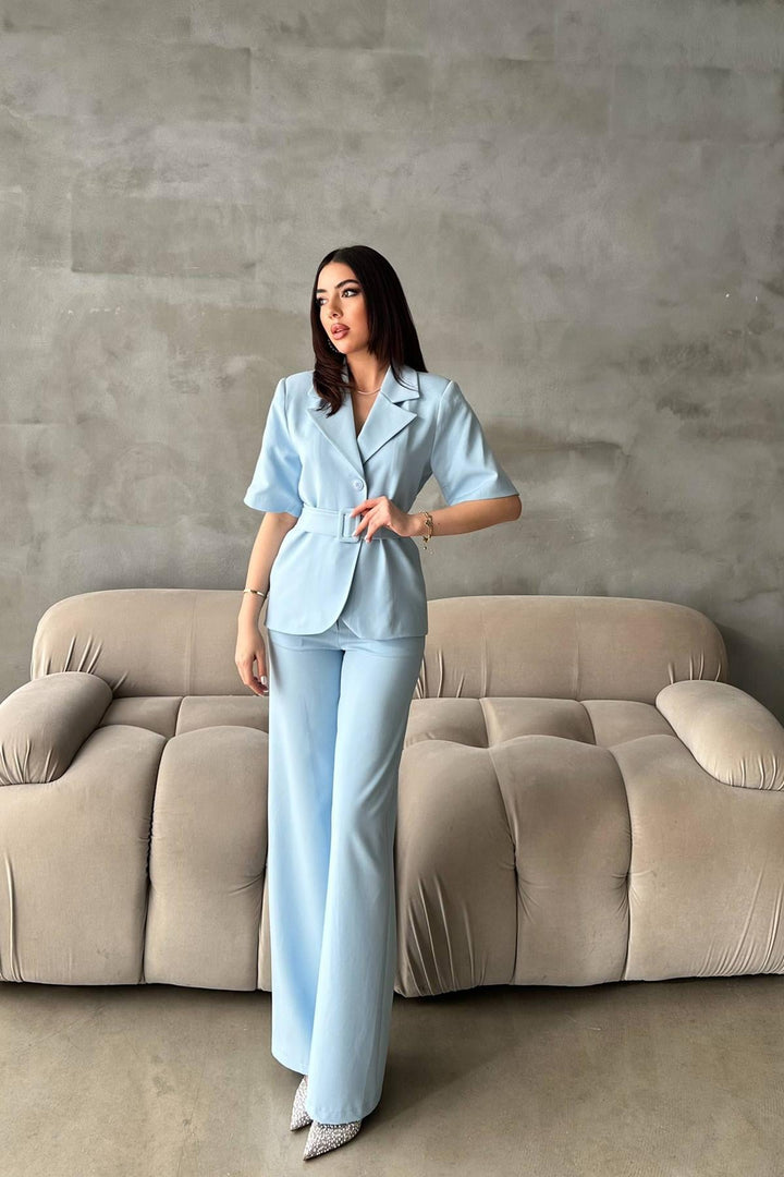 ELS Wholesale Baby Blue Short Sleeve Jacket Pants Suit - Commack