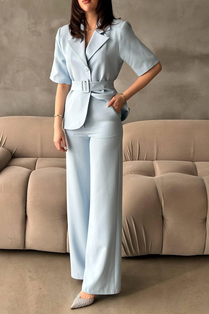 ELS Wholesale Baby Blue Short Sleeve Jacket Pants Suit - Commack