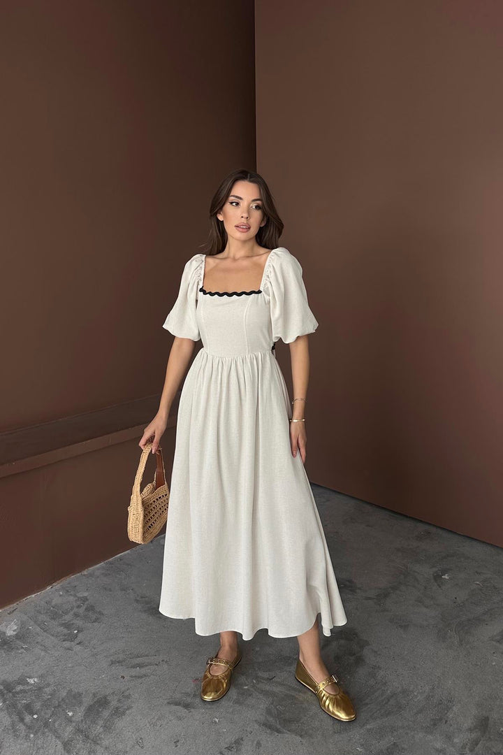 ELS Wholesale Beige Back-Tied Linen Dress - Brooklyn