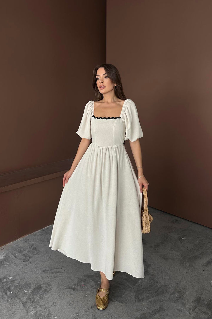 ELS Wholesale Beige Back-Tied Linen Dress - Brooklyn