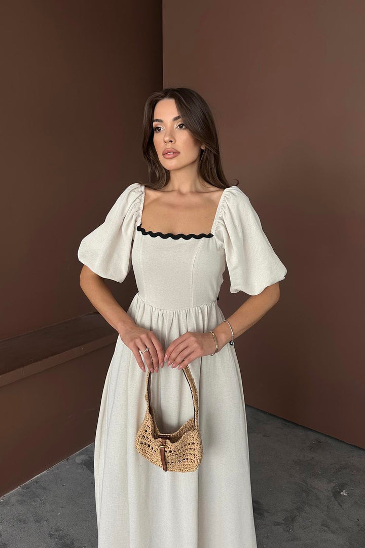 ELS Wholesale Beige Back-Tied Linen Dress - Brooklyn