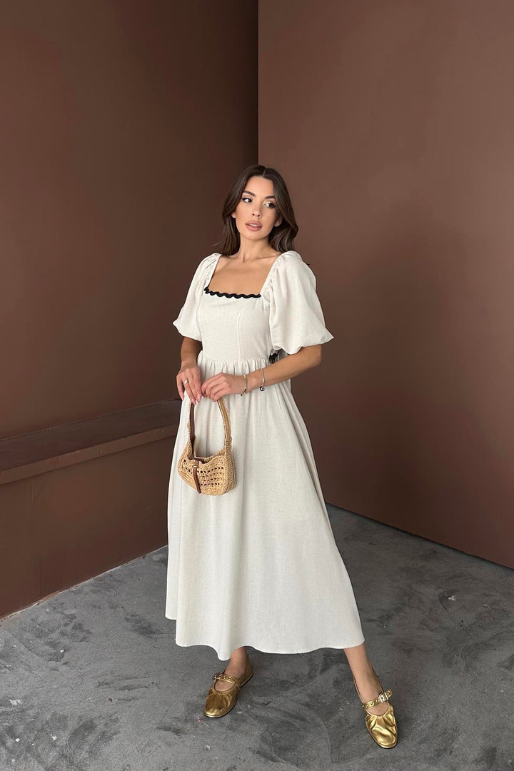 ELS Wholesale Beige Back-Tied Linen Dress - Brooklyn