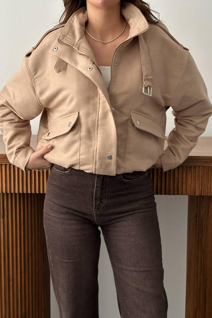ELS Wholesale Beige High Neck Short Jacket - Výronas