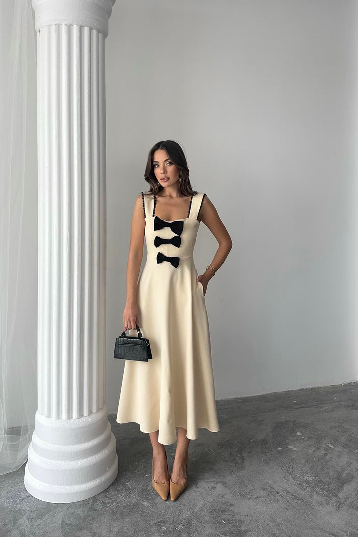 ELS Wholesale Beige Bow Lace Dress - Middelburg