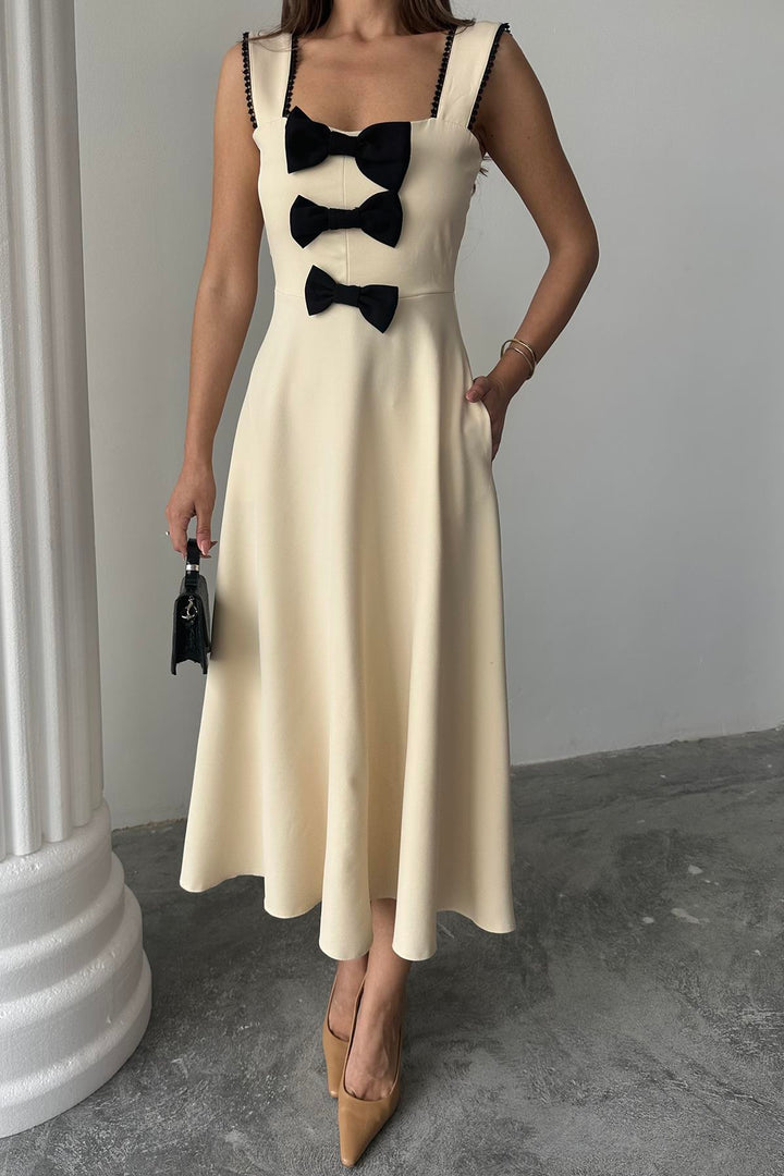 ELS Wholesale Beige Bow Lace Dress - Middelburg