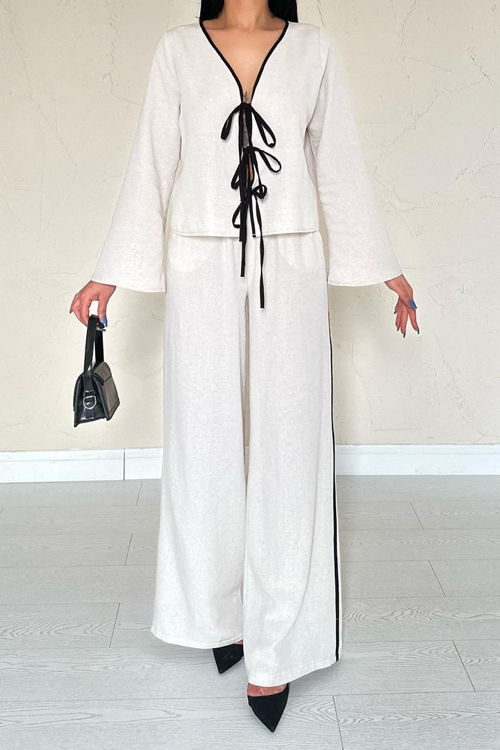 ELS Wholesale Beige Bowtie Linen Suit - Alès