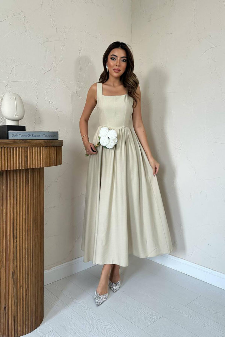 ELS Wholesale Beige Thick Linen Dress - Suceava