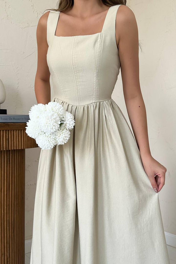 ELS Wholesale Beige Thick Linen Dress - Suceava