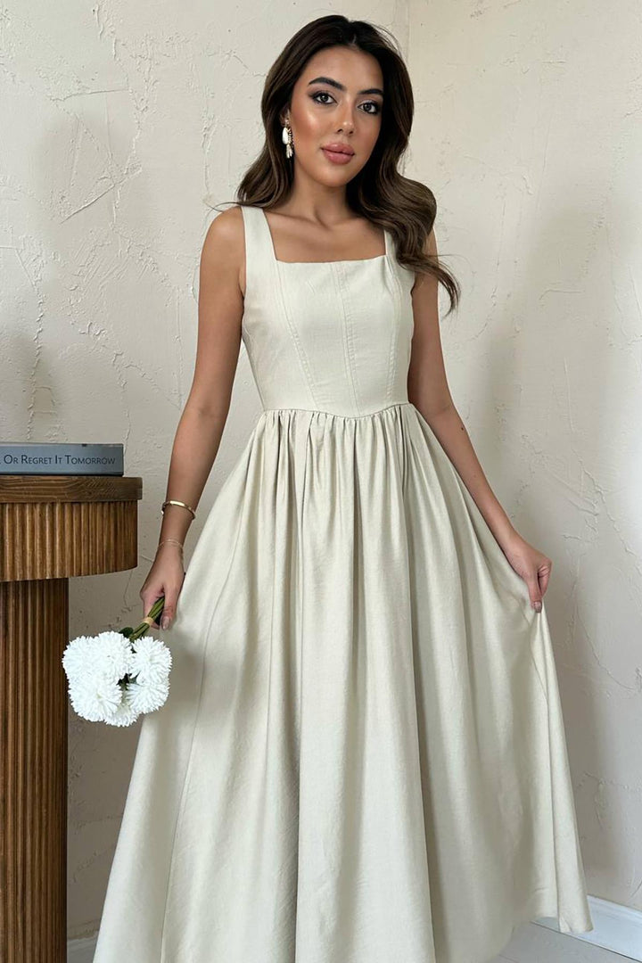 ELS Wholesale Beige Thick Linen Dress - Suceava