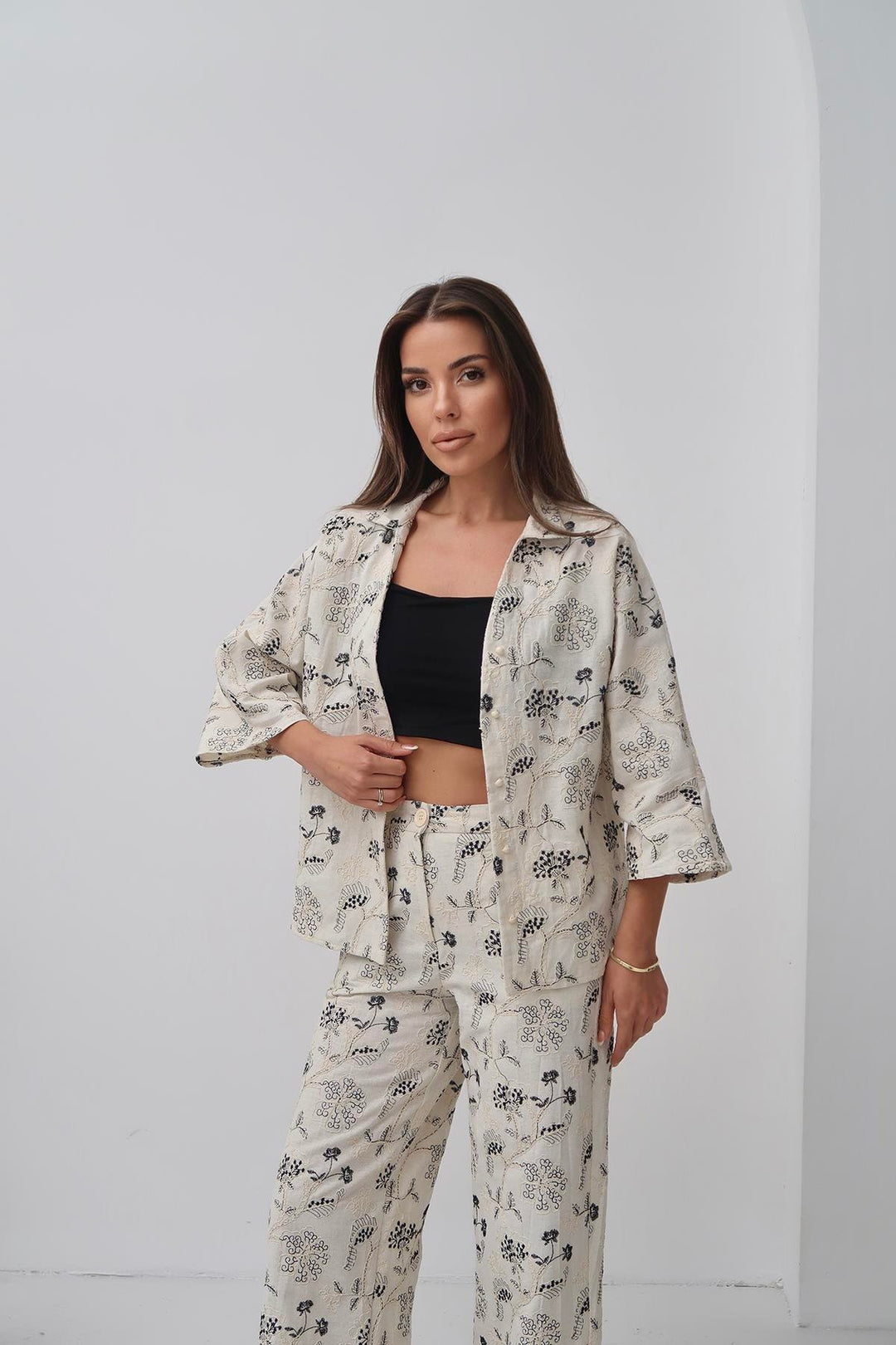ELS Wholesale Beige Embroidered Linen Set - Quincy