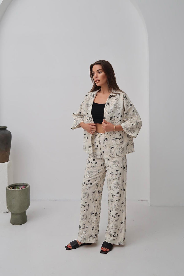 ELS Wholesale Beige Embroidered Linen Set - Quincy