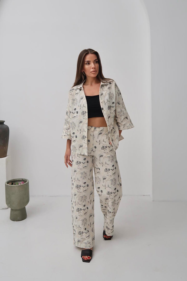 ELS Wholesale Beige Embroidered Linen Set - Quincy