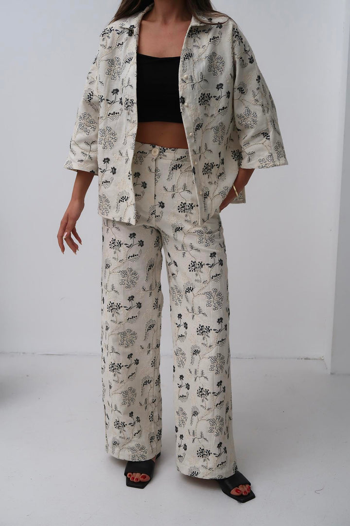 ELS Wholesale Beige Embroidered Linen Set - Quincy