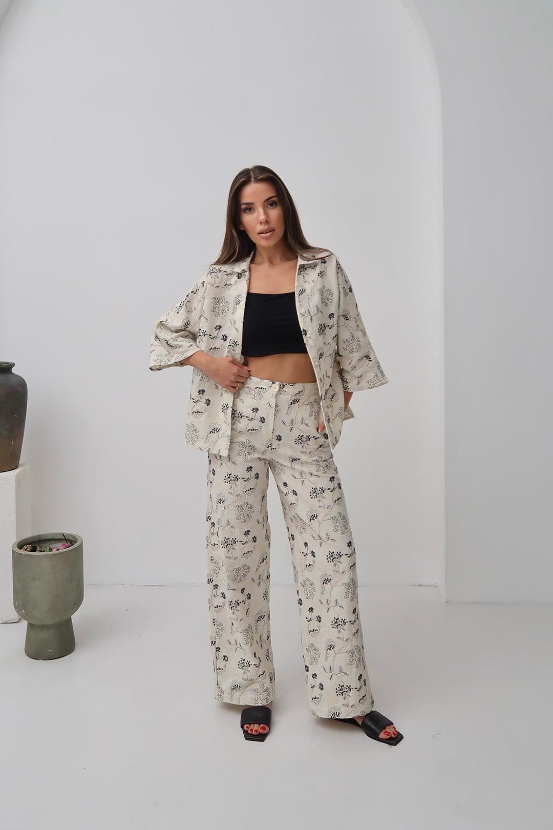ELS Wholesale Beige Embroidered Linen Set - Quincy
