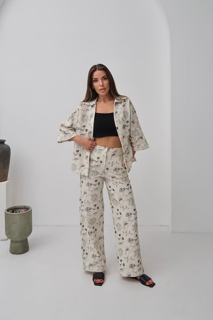 ELS Wholesale Beige Embroidered Linen Set - Quincy