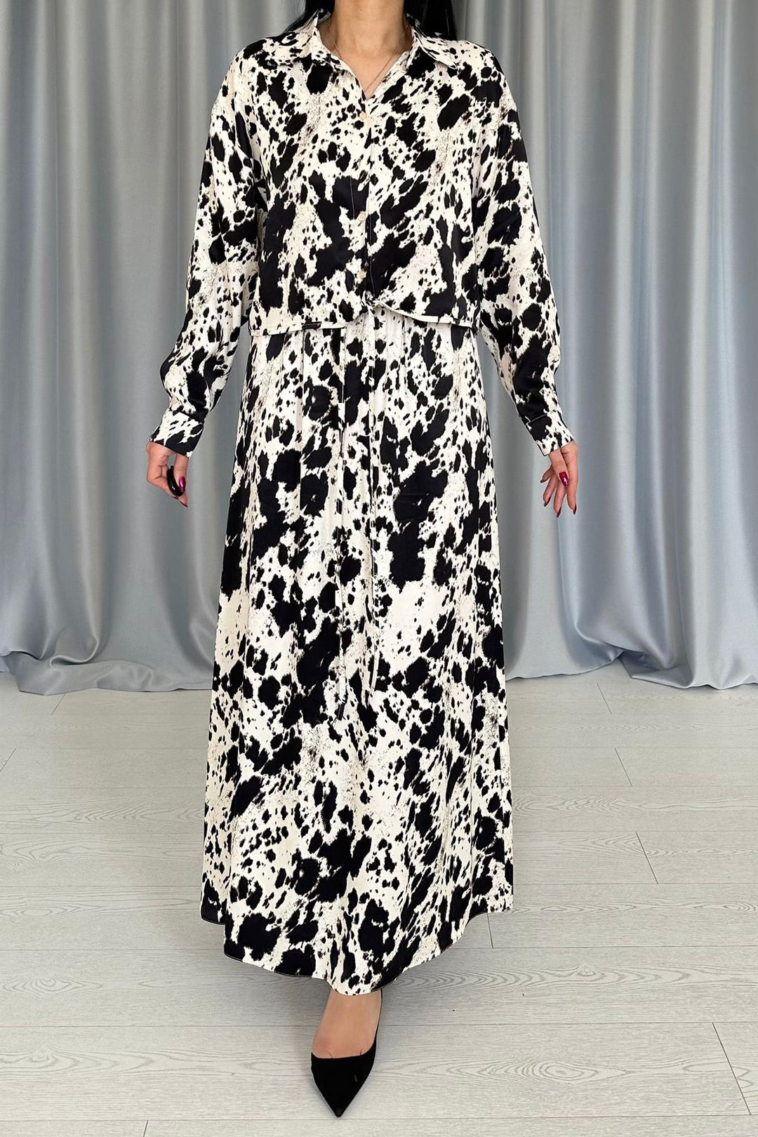 ELS Wholesale Beige Black Patterned Viscose Set - Morristown