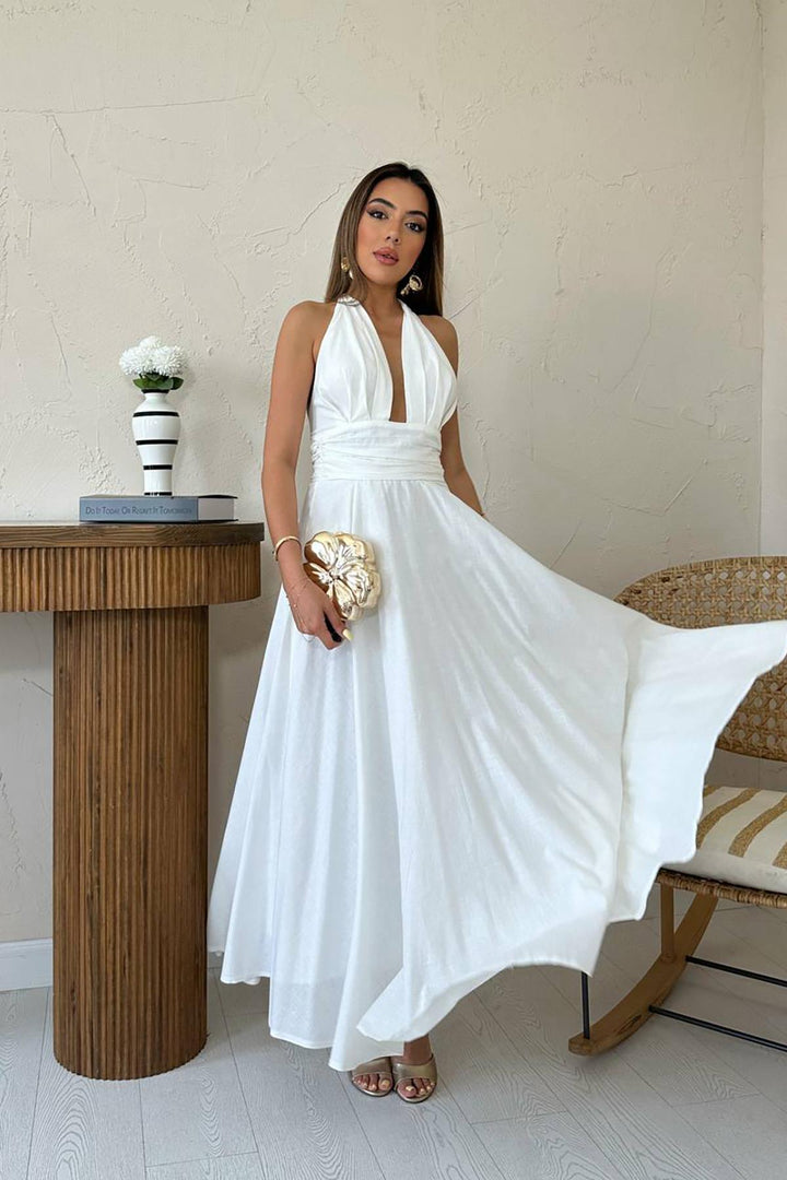 ELS Wholesale White Linen Dress with Straps - Inglewood