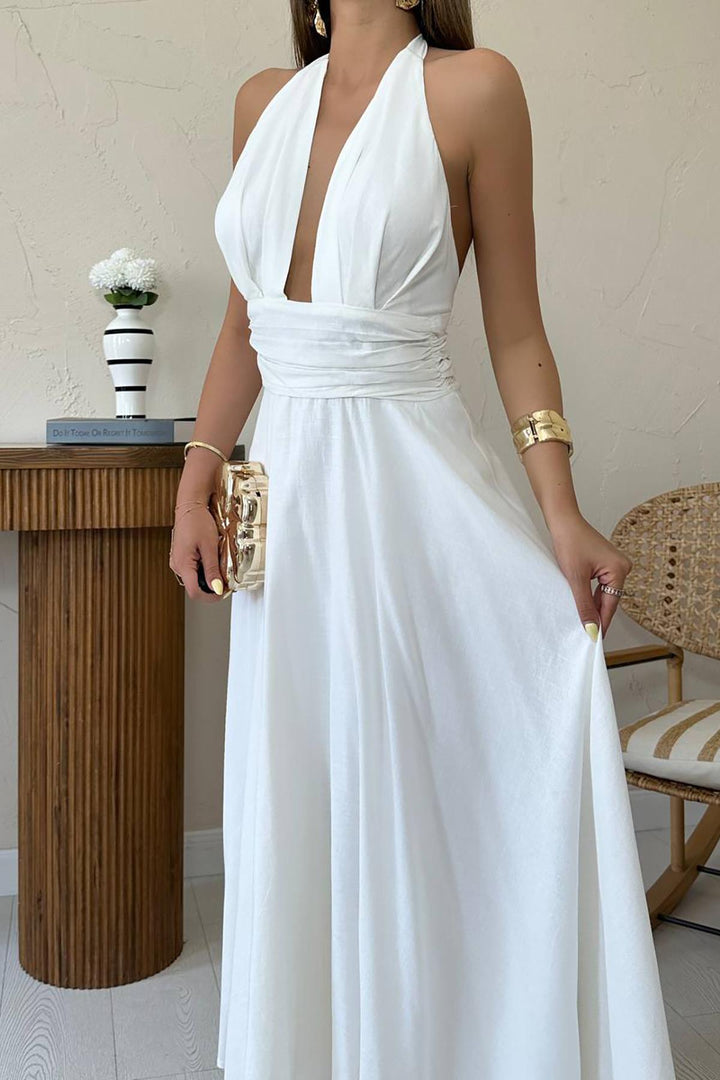 ELS Wholesale White Linen Dress with Straps - Inglewood