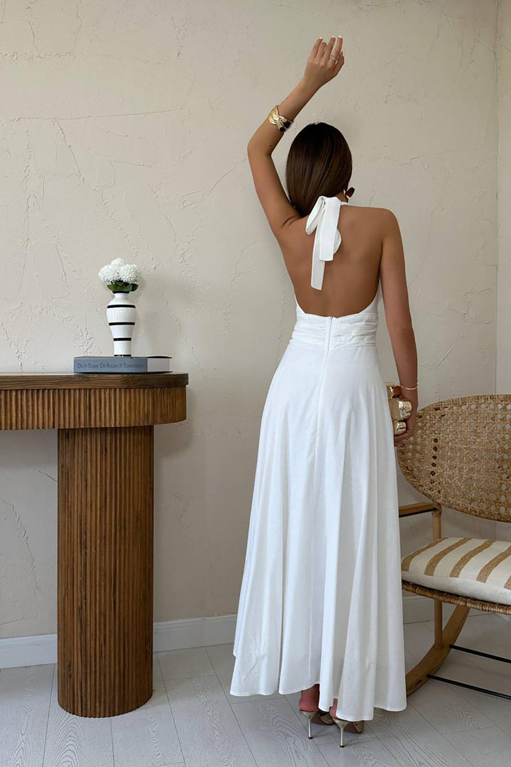 ELS Wholesale White Linen Dress with Straps - Inglewood