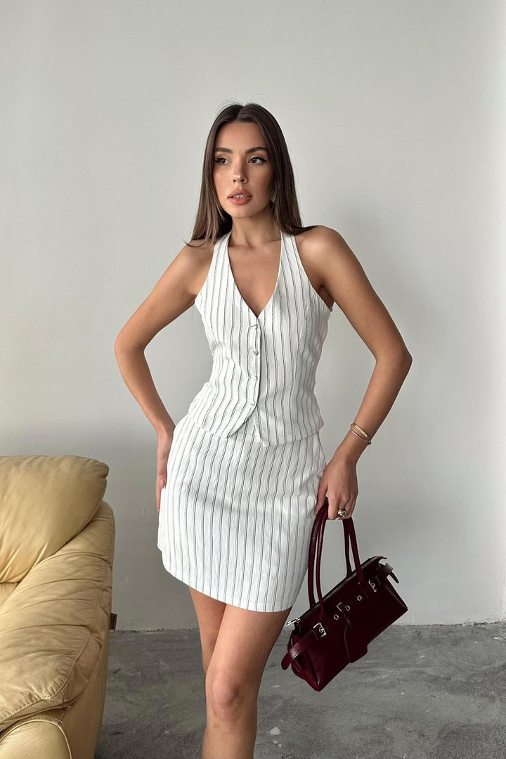ELS Wholesale White Striped Vest and Skirt Set - Brockton