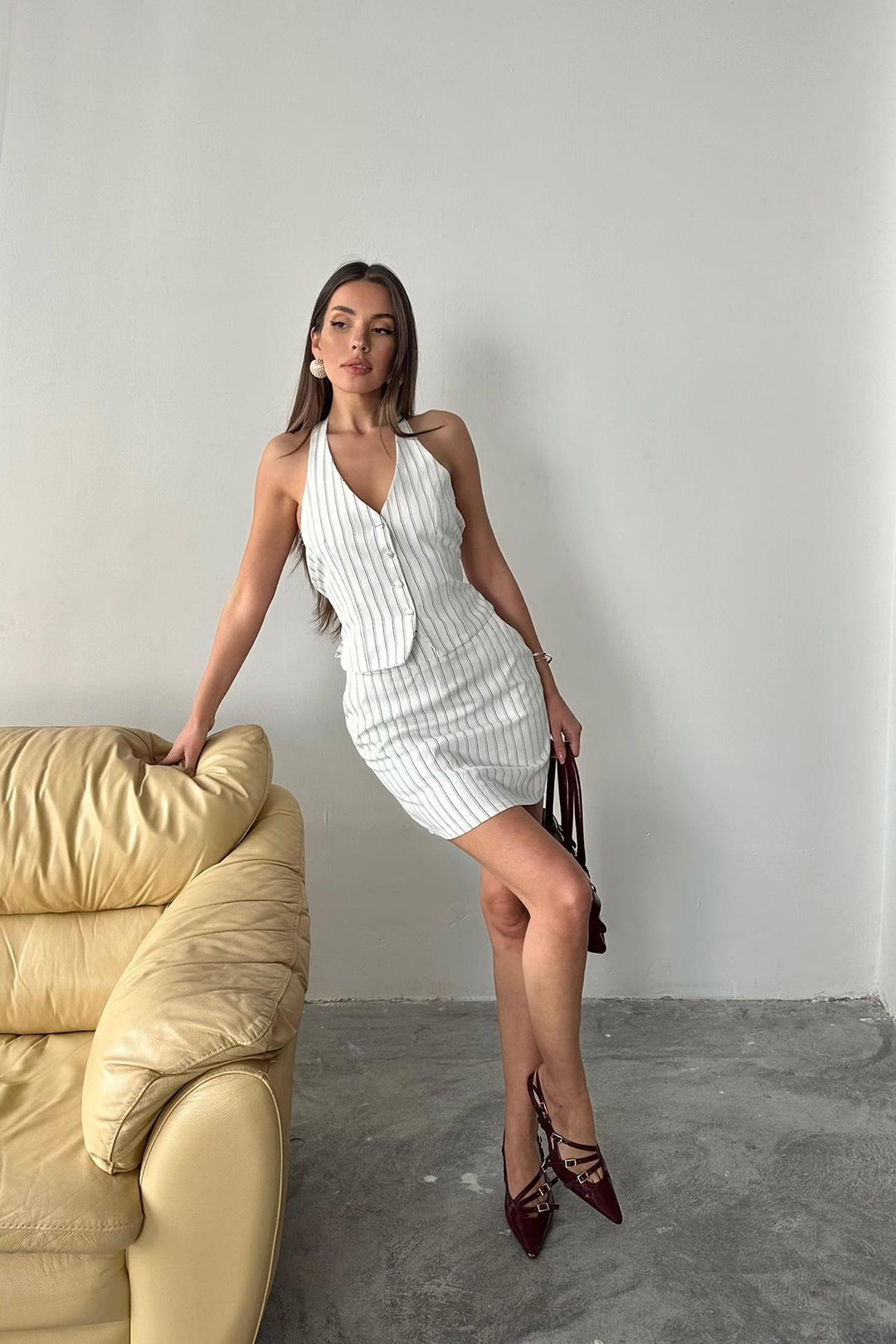 ELS Wholesale White Striped Vest and Skirt Set - Brockton